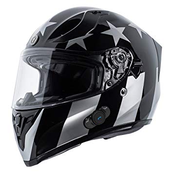 TORC T15B Bluetooth Integrated Full Face Motorcycle Helmet With Graphic (Gloss Black Captain Shadow,X-Large)