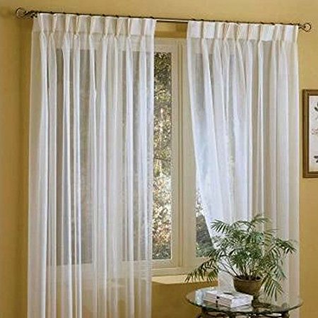 PASSENGER PIGEON White Solid Sheer Double Pleated Top Window Treatments Curtains Draperies Panels With Multi Size Custom 100" W x 63" L (One Panel)