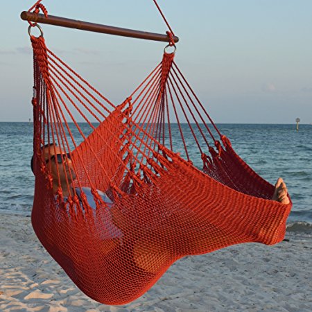 Jumbo Caribbean Hammock Chair with Footrest - 55 inch - Soft-Spun Polyester - Red
