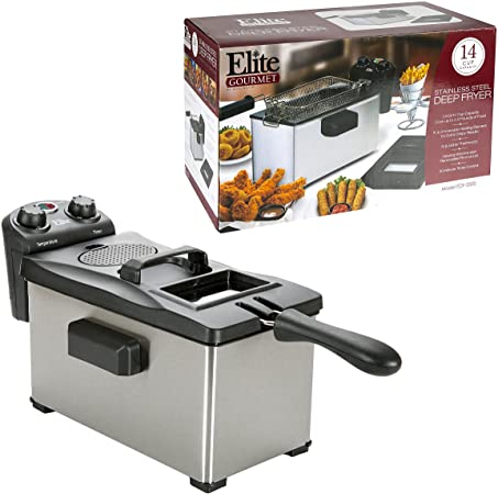 Elite Gourmet EDF-3500 Maxi-Matic 3.5 Quart Deep Fryer, Stainless Steel