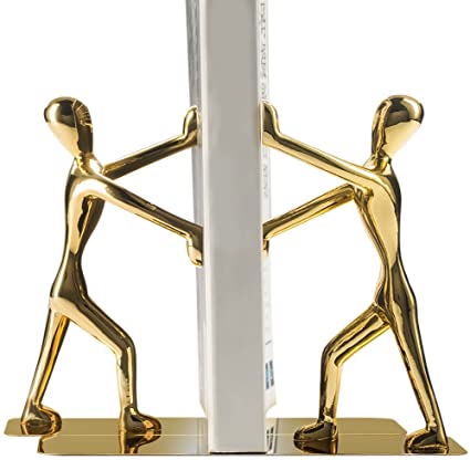 Fasmov Heavy Duty Stainless Steel Man bookends Nonskid Bookends Art Bookend,1 Pair(Glod)