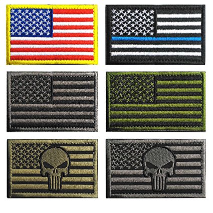Bundle 6 pieces USA American Thin Blue Line Police Flag Tactical Fully Embroidered Morale Tags Patch