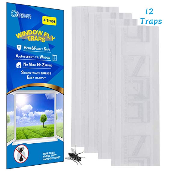 Garsum Fly Clear Window Fly Traps Bug Fly Killer Window Decal Non-Toxic，12 Pieces