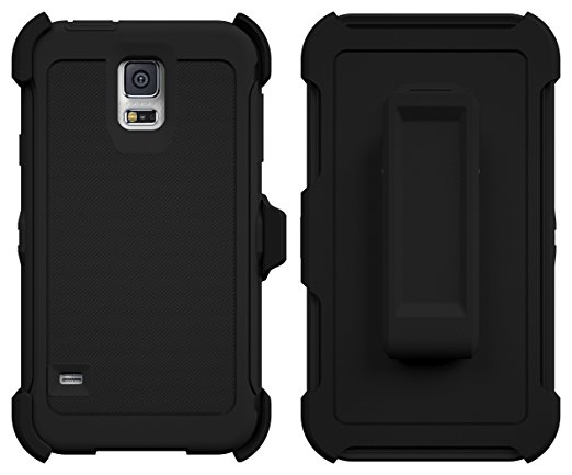 ToughBox Armor Series Shock Proof Holster and Belt Clip Case with Built in Screen Protector for Samsung Galaxy S5 - BLACK