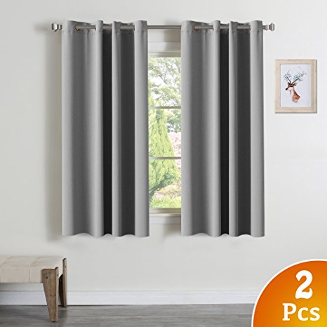 Blackout Room Darkening Solid Curtains, Dove Gray, Winter Grommet Top Thermal Insulated Curtain, 52" W x 63" L (Set of 2 Panels)