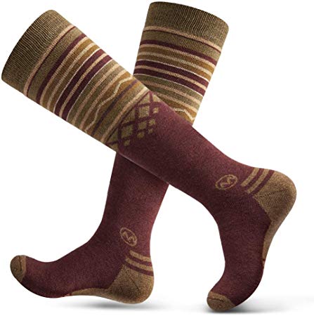 OutdoorMaster Adult Ski Socks (2-Pack) - Merino Wool Breathable Blend, Warm and Comfortable Over The Calf (OTC) Design with Non-Slip Cuff - for Men & Women