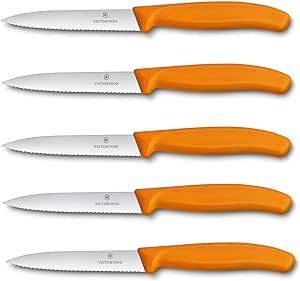 Victorinox 5-tlg Gemüsemesser Set Swiss Classic Orange – 10 cm mit Wellenschliff – Tomatenmesser