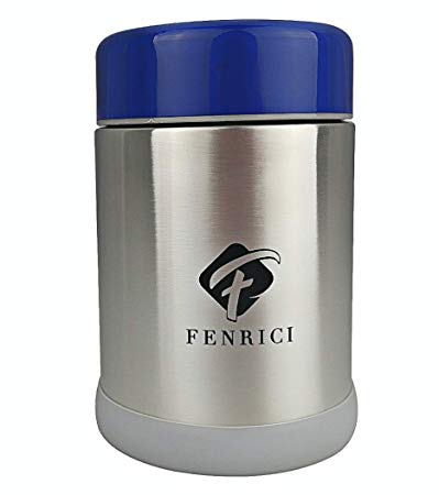 Thermos for Kids By Fenrici [10 oz] | No Plastic Contact With Hot Food | Hot or Cold Food Lunch Container For Kids | BPA-Free, Double-Wall, Durable Stainless Steel Vacuum Insulated Food Jar | Blue Lid