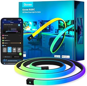 Govee RGBIC Neon Rope Lights for Desks, 16.4ft LED Gaming Desk Lights, Neon LED Strip Lights Syncing with Razer Chroma, Support Cutting, Smart App Control, Music Sync, Adapter (Only 2.4G Wi-Fi)