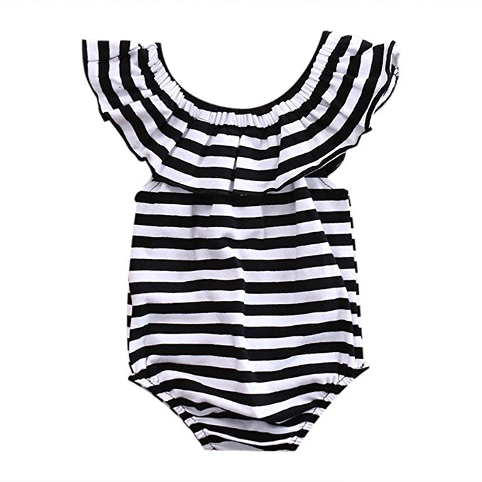 GRNSHTS Baby Girls Black and White Striped Romper Bodysuit