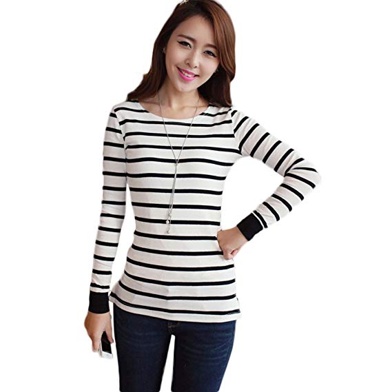 Nanxson Women Striped Long Sleeve T Shirt Slim Fit in Black/White For Girls TXW0003