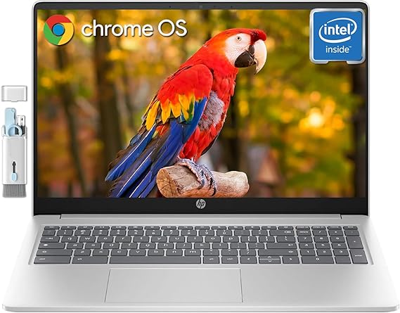 hp Chromebook Laptop for Student & Business, 15.6" HD Display, 8GB RAM, 192GB Storage (64GB eMMC 128GB MSD Card), Quad-Core Intel Pentium N200, Long Battery Life, WiFi, UHD Graphics, Chrome OS