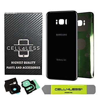 CELL4LESS Replacement Back Glass Cover Back Battery Door w/Custom Removal Tool & Pre-Installed Adhesive for Samsung Galaxy S8 Plus OEM - All Models G955-2 Logo - OEM Replacement (Midnight Black)