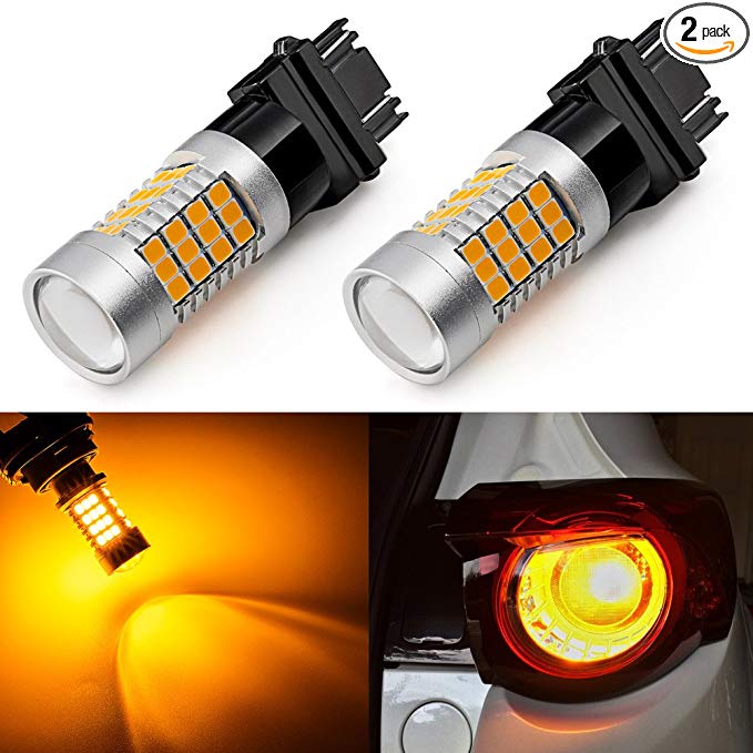 ENDPAGE 3157 3156 3057 3056 4157 LED Bulbs 2-pack, Amber Yellow, Extremely Bright, 54-SMD with Projector Lens, 12-24V, for Turn Signal Blinker Lights