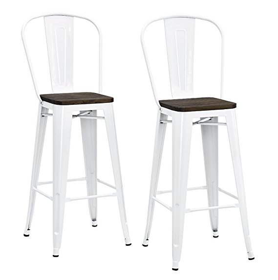 DHP Luxor Metal Counter Stool with Wood Seat and Backrest, Set of two, 30", White