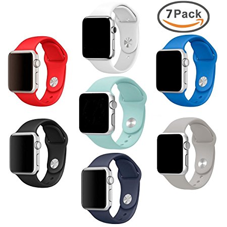 For Apple Watch Band Pack 42mm, amBand Soft Silicone Replacement iWatch Strap Sport Wristband for Apple Watch Series 1, Series 2, Sport, Edition, 7 Colors, S/M Size