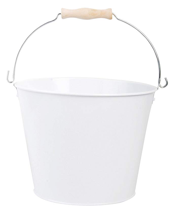 Esschert Design USA White Metal Bucket with Wood Handle