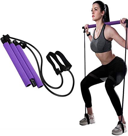 Pilates Bar Kit, Super Portable Yoga Exercise Pilate Stick Set with Resistance Band Foot Loop, Fitness equipment for Stretch Sculpt Twisting Sit-Up for Man Women Home Gym Bodybuilding shaping Workout