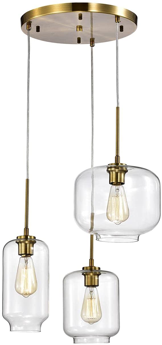 Warehouse of Tiffany IMP07 Ole Satin Gold 3-Light Metal Glass Chandelier, 17.13" L x 17.13" W x 76" H
