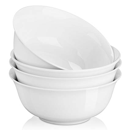 DOWAN 24 oz. Porcelain Bowls, Deep Bowls for Soup, Cereal, Salad - Set of 4, White