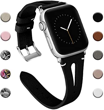 iGK Leather Band Compatible for Apple Watch Band Strap 38mm 40mm 42mm 44mm, Soft Breathable Leather Wristbands Sport Slim Bracelet Replacement Bands Compatible for iWatch Apple Watch Series 5, Series 4, Series 3, Series 2, Series 1