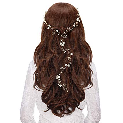 HDE Wedding Hair Vine Headpiece Accessory for Women Bride and Bridesmaids Headband Gold Halo with Floral Decoration