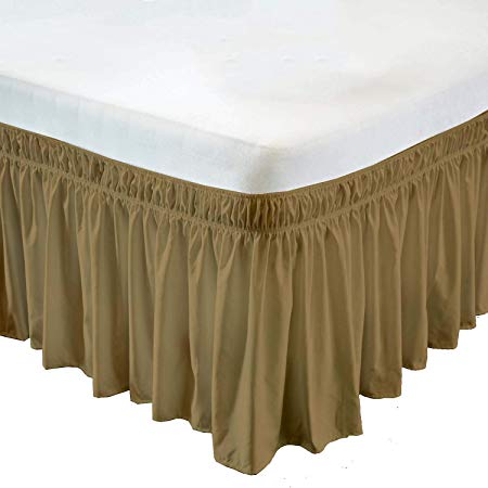 Wrap Around Bed Skirt- 18 Inch Drop Length Style Easy Fit Elastic Bed Ruffles Bed-Skirt Wrinkle Free Bed Skirt - Taupe, Queen in All Bed Sizes and Colors