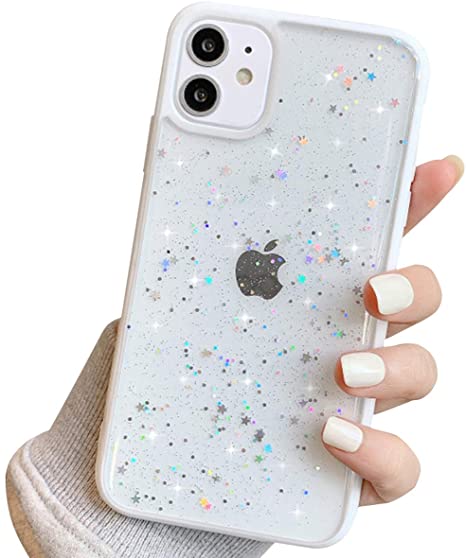 Ownest Compatible with iPhone 11 Case,Clear Sparkly Bling Star Glitter Design for Women Girls Soft TPU Shockproof Anti-Scratch Protective Cases for iPhone 11-White