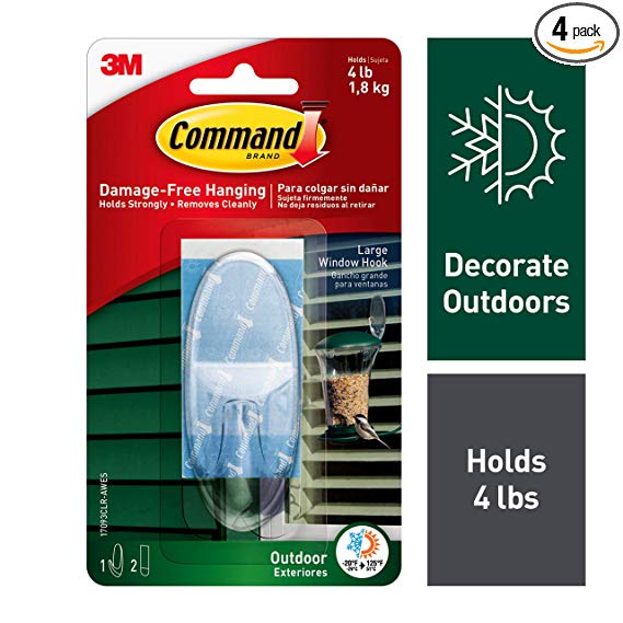 Command Outdoor Window Hook, Large, Clear, 1-Hook, 4-Pack