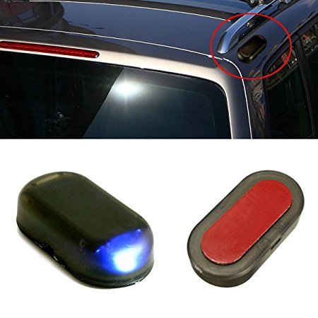 AUDEW 2 PCS Car Simulated Anti-theft Warning Lights Alarm Blue LED Solar Power Lamp 1.2V