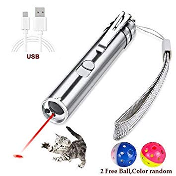 GEJULIC Cat Toys LED Pointer,Red LED Pointer, Interactive Cat Dog Training Tool with USB Charging and 2 Ball