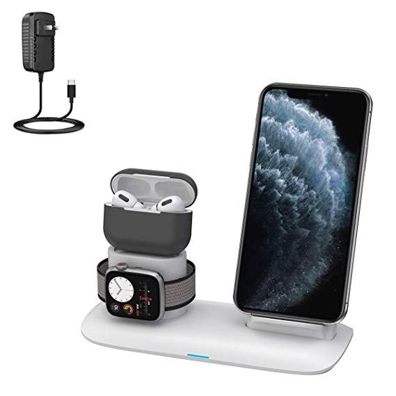 Wireless Charger, 3 in 1 Wireless Charging Station for Airpods Pro iPhone and iWatch, Wireless Charging Stand Compatible for iPhone 11/11 Pro Max/X/XS Max/8 Apple Watch Charger 5 4 3 2 1 Airpods 2