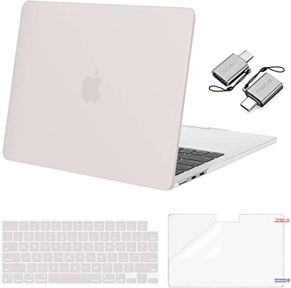 MOSISO Compatible with MacBook Air 13.6 inch Case 2022 Release A2681 M2 Chip with Liquid Retina Display Touch ID, Plastic Hard Case&Keyboard Skin&Screen Protector&Type C Adapter 2 Pack, Stone Gray