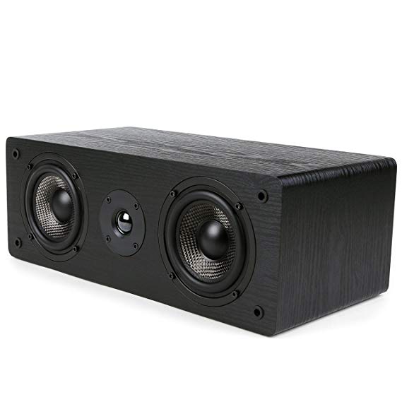 Micca MB42-C Center Channel Speaker with Dual 4-Inch Carbon Fiber Woofer and Silk Dome Tweeter, Black