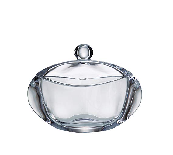 Barski - European Quality Glass - Lead Free - Crystalline - Oval - Covered - Candy Dish - Jewelry Box - 7 " Length - Made in Europe