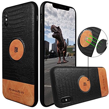 iPhone X Case,iPhone 10 Case ,REMAX Slim PU Leather Non-Slip Texture ,TPU PC Protective Covers,Colorblocked with Magnetic Case Cover for Apple iPhone X (2017 Edition) 5.8 inch (Black)