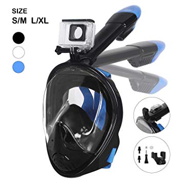 Unigear 180° Full Face Snorkel Mask -Panoramic View with Detachable for Camera Mount and Earplug,Anti-Fog Anti-Leak Snorkeling Design for Adults and Youth