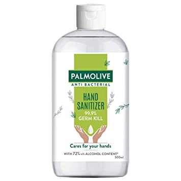 palmolive Antibacterial Hand Sanitizer, 72% Alcohol Based Sanitizer, Kills Germs Instantly, Non Sticky, Gentle on Hands, 500ml