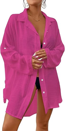 Bsubseach Women 2024 Swimsuit Cover Up Button Down Beach Shirt Blouse Tops