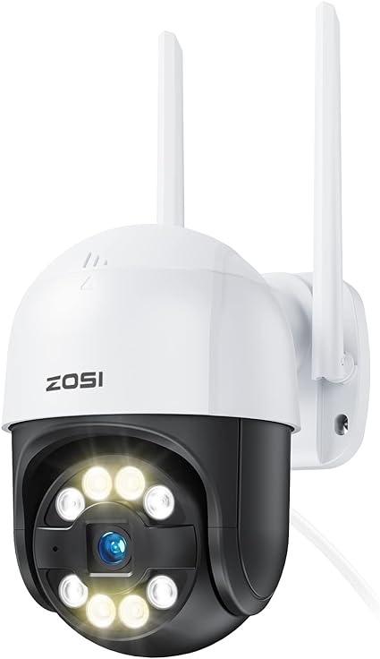 ZOSI C289 WiFi Pan Tilt Security Camera Outdoor, Person Vehicle Detection, Color Night Vision, Record Voice Alarm, Auto Tracks Human, 2 Way Audio, 5X Digital Zoom, 1080P Spotlight Home PTZ IP Camera