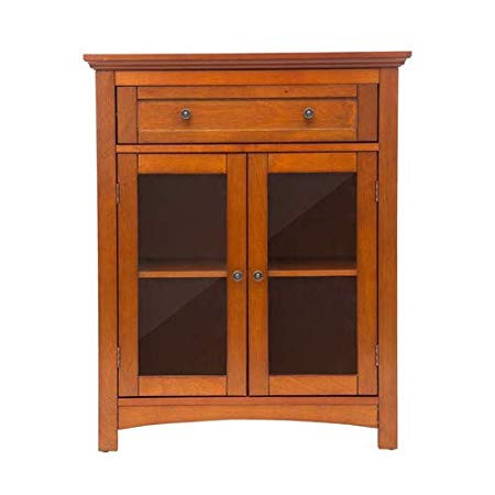 Glitzhome 32" H Wooden Shelved Floor Storage Cabinet with 1 Drawer and Double Doors