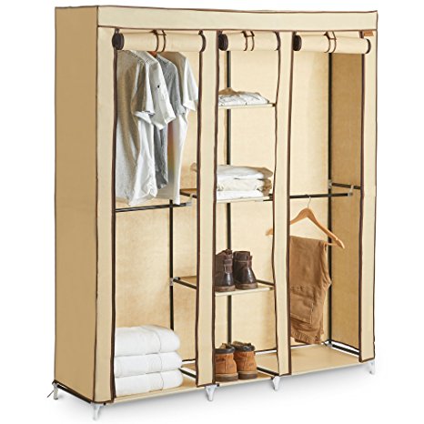 VonHaus Triple Canvas Wardrobe – Extra Large Storage, Quick & Easy to Assemble – Hanging Rail with 4 X Shelves – H175 X W150 X D45cm