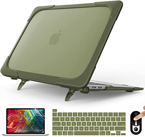 Mektron for MacBook Pro 16 Inch Case 2019 2020 2021 Model A2141 Touch Bar & Touch ID, Heavy Duty Shockproof Hard Shell Cover with Stand, Avocado Green