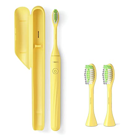 Philips Sonicare One Toothbrush, Electric Battery Powered Toothbrush with Sleek Travel Case and 2pk Toothbrush Heads - Mango Yellow, HY1100-02