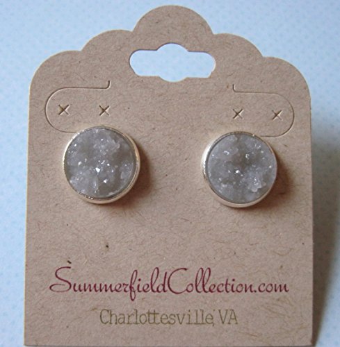 Silver-Tone Stud Earrings 12mm Gray Faux Druzy Stone