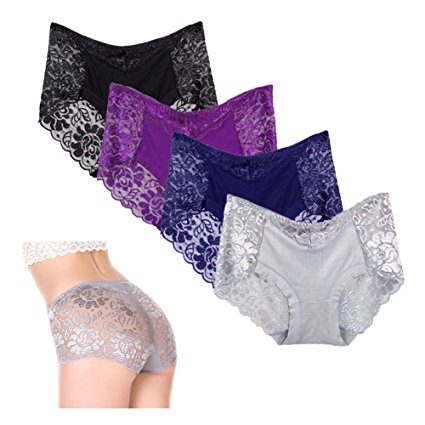 JKJK Hipster Panties, Low Rise Lace Briefs For Women, Women's Sexy Comfy Full Coverage Underwear Boxer Pack 4