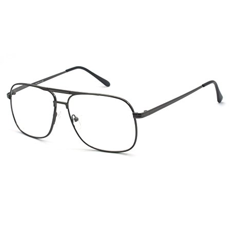 Eye-Zoom Metal Frame Square Aviator Style Geek Reading Glasses (Gunmetal, Strength:  2.25)
