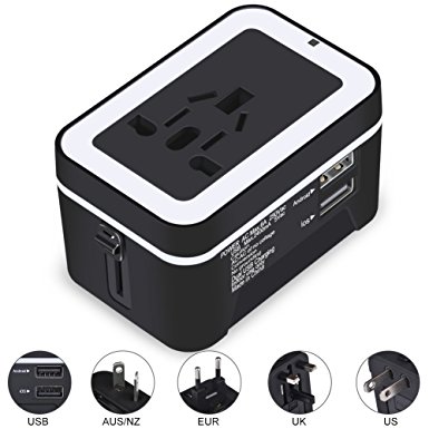Travel Adapter,CoolingTech Universal International All-in-One Worldwide Travel Adaptor Wall Charger AC Power Plug Adapter Charger with Dual USB Port 2.4A For USA UK EU AUS - Black
