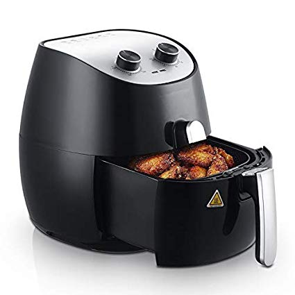 Oilless Air Fryer, Healthy Low-Fat Deep Fryer, Non-stick Multi-Cooker, 3.5L / 3.7QT Capacity with Timer and Temperature Control and Detachable Basket Handles (Black 3.7Quart)