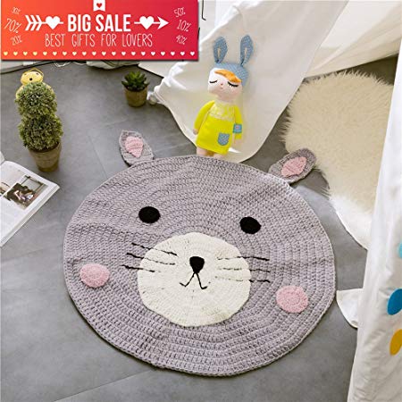 Kids Cute Round Area Rugs, Handmade Nursery Rugs Non-Slip Play Mats for Children, Bear Design Home Decor Carpet Mat by MicBridal (Grey)